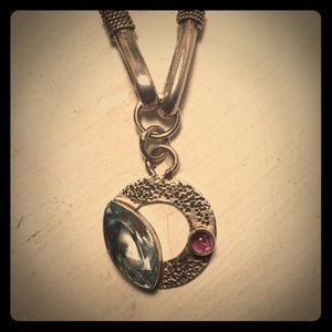 Aquamarine and amethyst sterling necklace